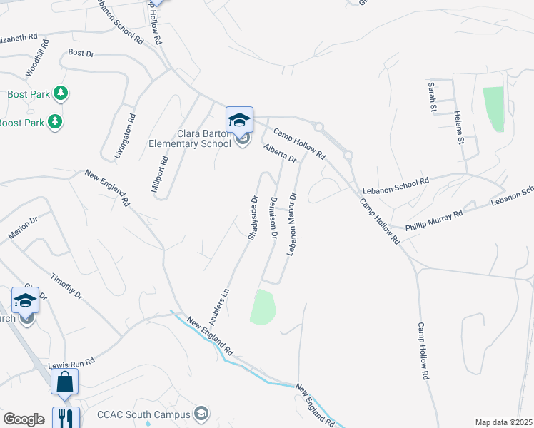 map of restaurants, bars, coffee shops, grocery stores, and more near 408 Dennison Dr in West Mifflin
