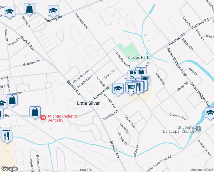map of restaurants, bars, coffee shops, grocery stores, and more near 81 Rumson Road in Little Silver