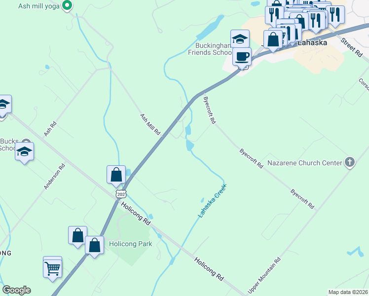 map of restaurants, bars, coffee shops, grocery stores, and more near 5453 York Road in Doylestown