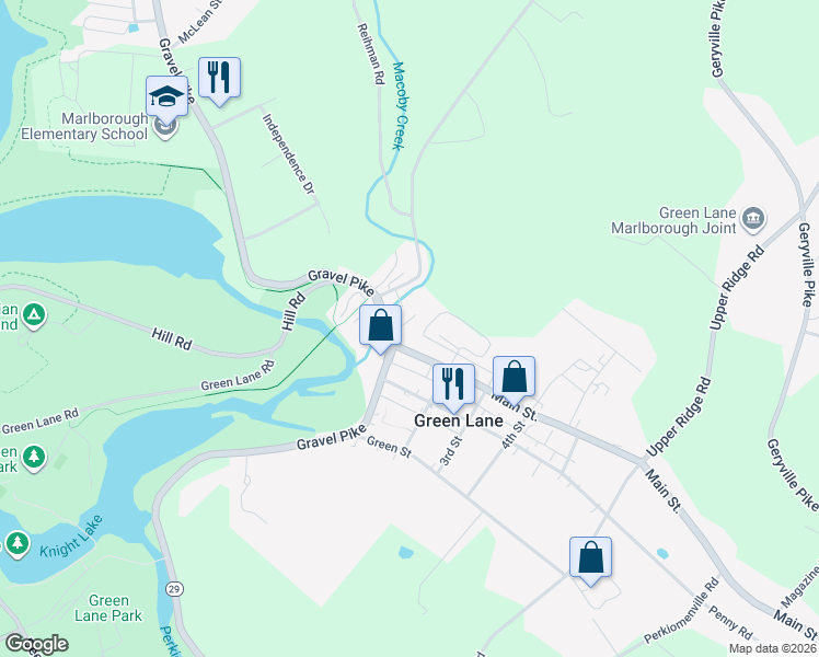 map of restaurants, bars, coffee shops, grocery stores, and more near 652 Macoby Street in Green Lane