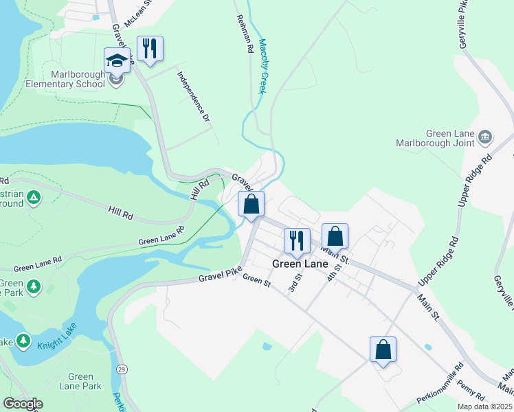 map of restaurants, bars, coffee shops, grocery stores, and more near 110 Main Street in Green Lane