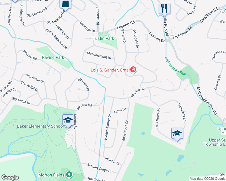 map of restaurants, bars, coffee shops, grocery stores, and more near 2340 Morrow Road in Pittsburgh