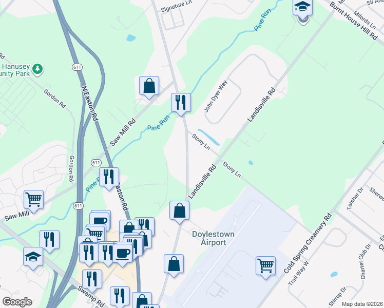 map of restaurants, bars, coffee shops, grocery stores, and more near 4371 Old Easton Road in Doylestown