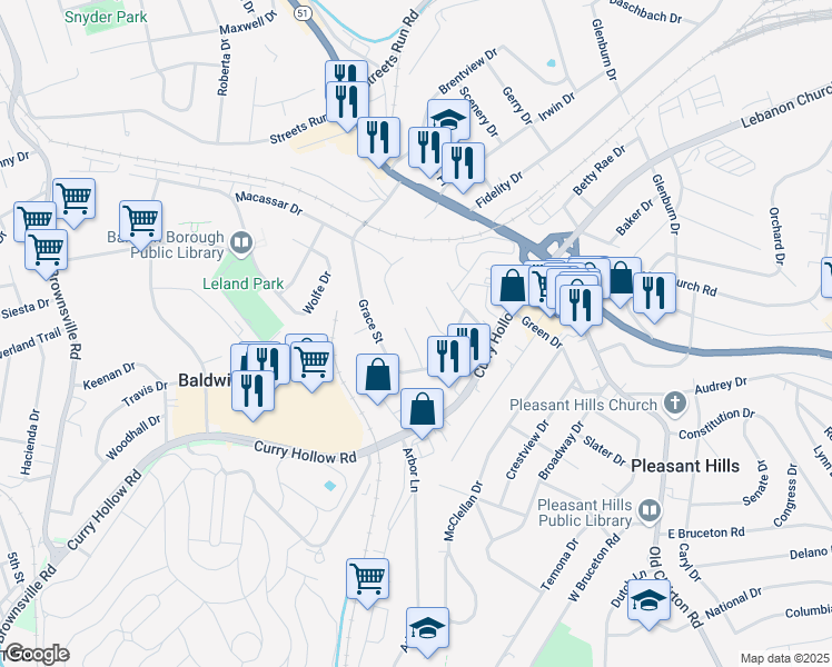 map of restaurants, bars, coffee shops, grocery stores, and more near 408 Sabbath Drive in Pittsburgh