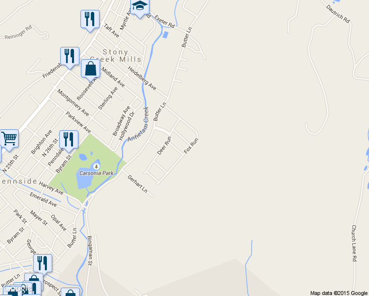 map of restaurants, bars, coffee shops, grocery stores, and more near 1151 Fox Run in Reading