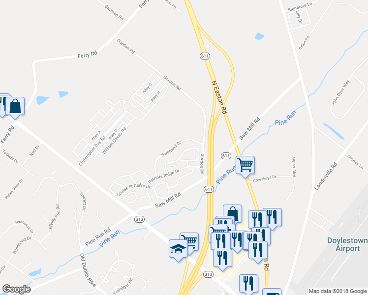 map of restaurants, bars, coffee shops, grocery stores, and more near 5479 Rinker Circle in Doylestown