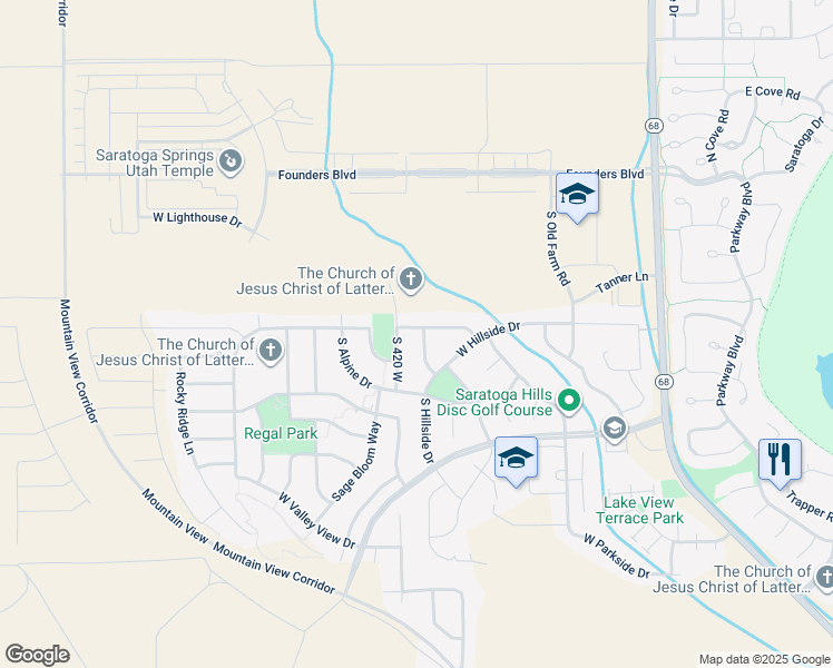 map of restaurants, bars, coffee shops, grocery stores, and more near 1233 Skyline Road in Saratoga Springs