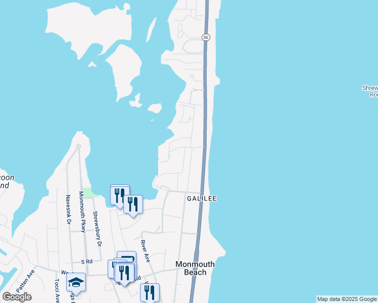 map of restaurants, bars, coffee shops, grocery stores, and more near 82 Seaview Avenue in Monmouth Beach
