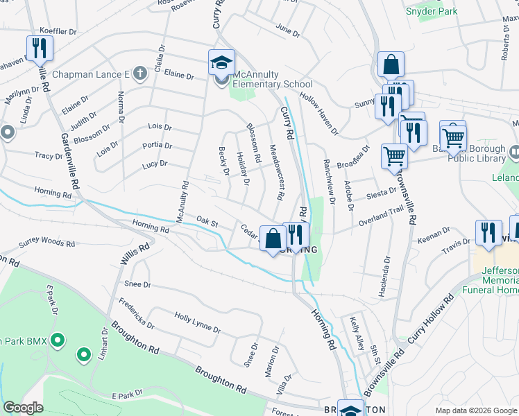 map of restaurants, bars, coffee shops, grocery stores, and more near 5351 Blossom Road in Pittsburgh