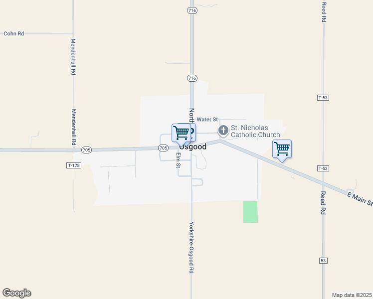map of restaurants, bars, coffee shops, grocery stores, and more near 25 Main Street in Osgood