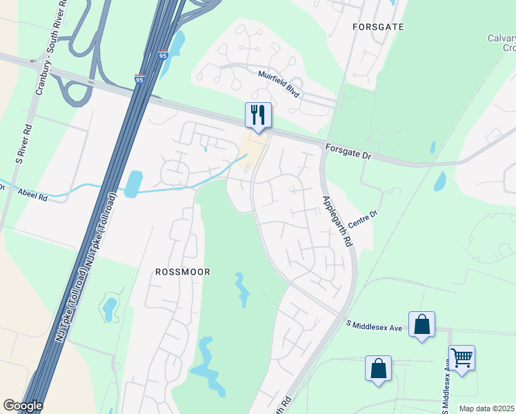 map of restaurants, bars, coffee shops, grocery stores, and more near 73B Rossmoor Drive in Monroe Township