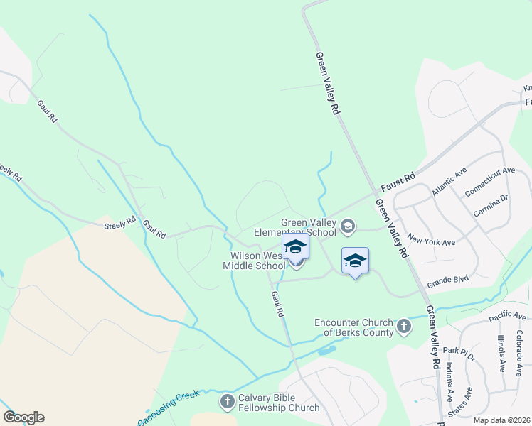 map of restaurants, bars, coffee shops, grocery stores, and more near 205 Gaul Road in Sinking Spring