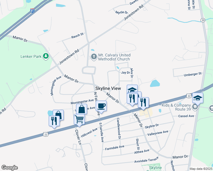 map of restaurants, bars, coffee shops, grocery stores, and more near 140 Kingswood Drive in Harrisburg