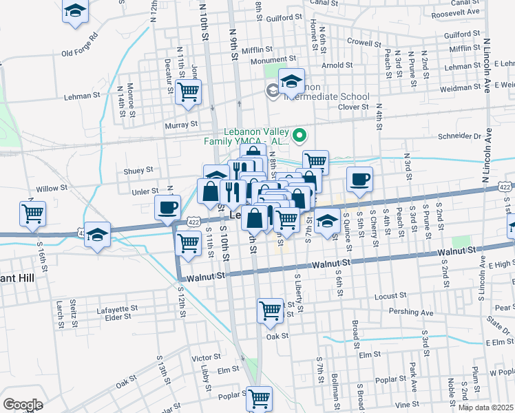 map of restaurants, bars, coffee shops, grocery stores, and more near in Lebanon
