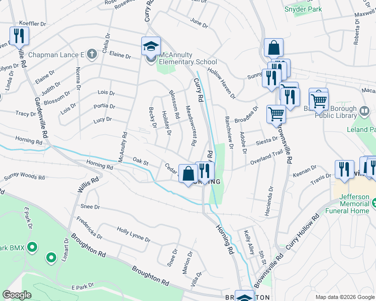 map of restaurants, bars, coffee shops, grocery stores, and more near 5351 Blossom Road in Pittsburgh