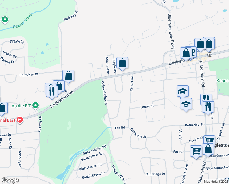 map of restaurants, bars, coffee shops, grocery stores, and more near 1318 Albany Road in Harrisburg