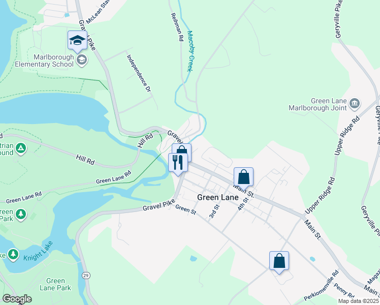 map of restaurants, bars, coffee shops, grocery stores, and more near 117 Gravel Pike in Green Lane