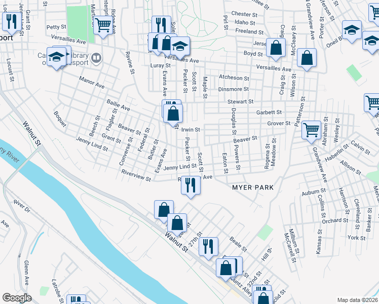 map of restaurants, bars, coffee shops, grocery stores, and more near 1811 Soles Street in McKeesport