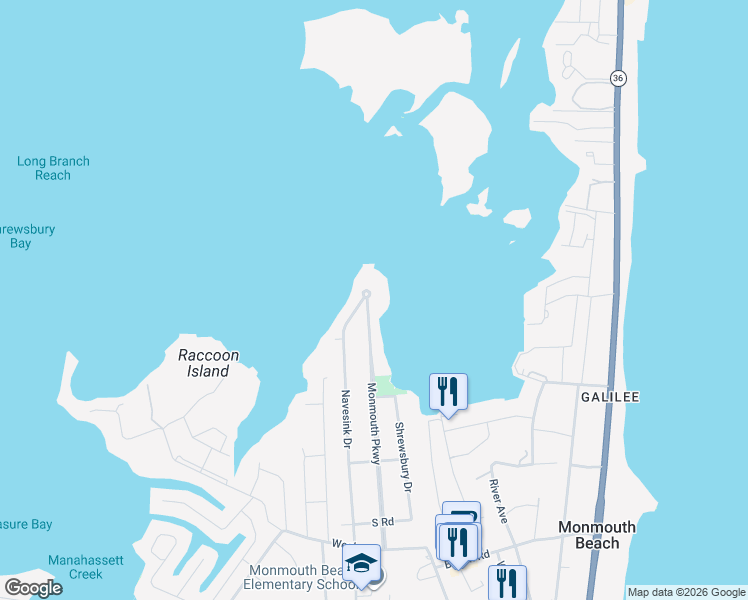 map of restaurants, bars, coffee shops, grocery stores, and more near 75 Monmouth Parkway in Monmouth Beach