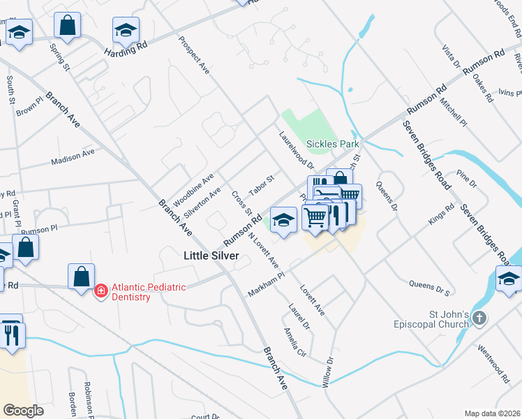map of restaurants, bars, coffee shops, grocery stores, and more near 81 Rumson Road in Little Silver