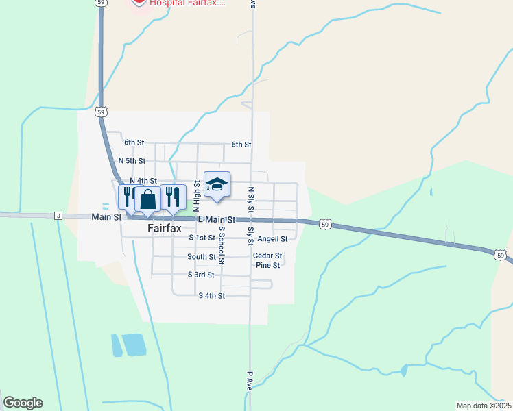 map of restaurants, bars, coffee shops, grocery stores, and more near 500 East Main Street in Fairfax