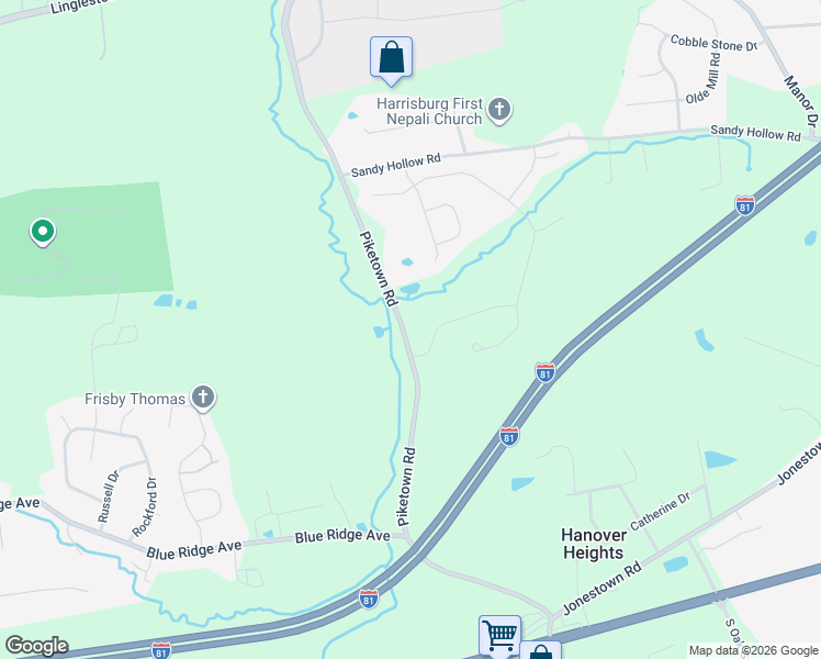 map of restaurants, bars, coffee shops, grocery stores, and more near 253 Piketown Road in Harrisburg