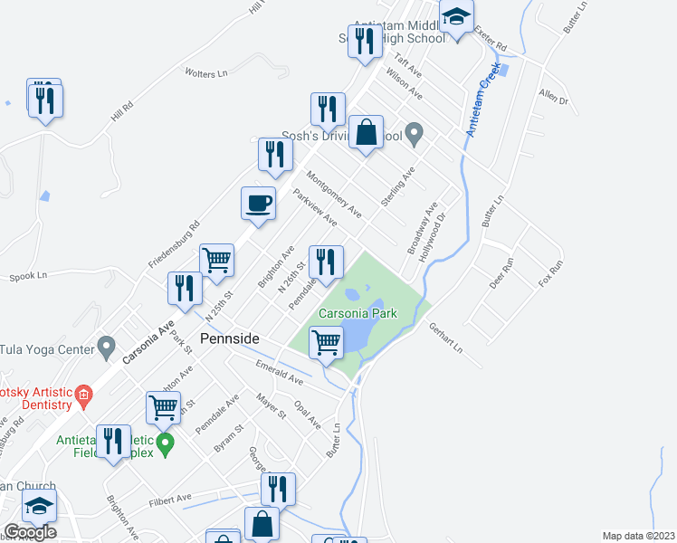 map of restaurants, bars, coffee shops, grocery stores, and more near 910 Byram Street in Reading