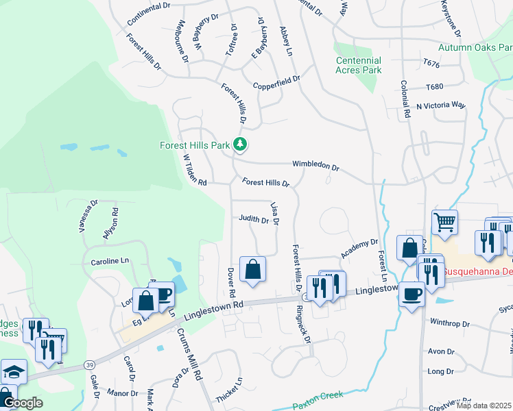 map of restaurants, bars, coffee shops, grocery stores, and more near 4107 Lisa Drive in Harrisburg