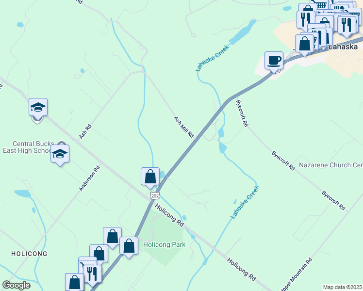 map of restaurants, bars, coffee shops, grocery stores, and more near 5358 York Road in Doylestown