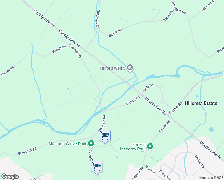 map of restaurants, bars, coffee shops, grocery stores, and more near 95 Cowpath Road in Telford