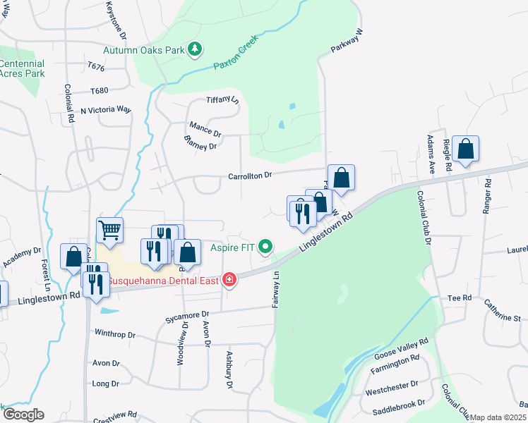 map of restaurants, bars, coffee shops, grocery stores, and more near 2405 Tracy Circle in Harrisburg