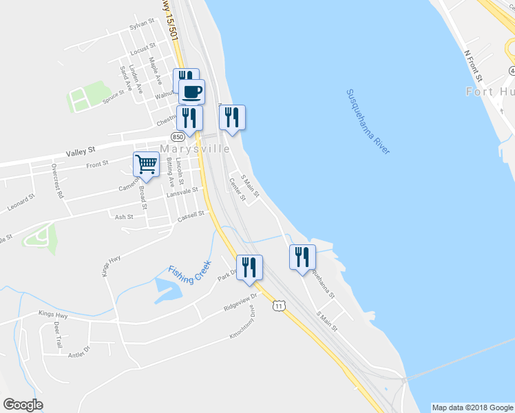 map of restaurants, bars, coffee shops, grocery stores, and more near 306 South Main Street in Marysville