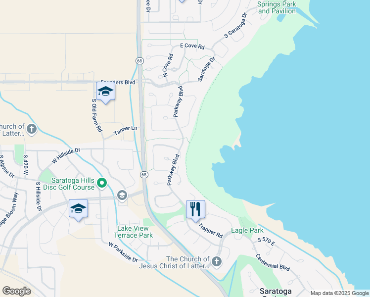 map of restaurants, bars, coffee shops, grocery stores, and more near 1234 Parkway Boulevard in Saratoga Springs