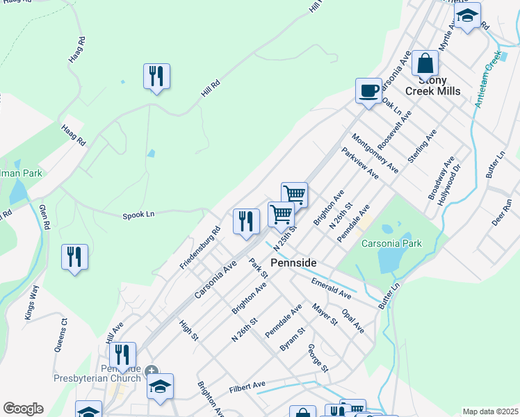 map of restaurants, bars, coffee shops, grocery stores, and more near 816 Van Buren Street in Reading