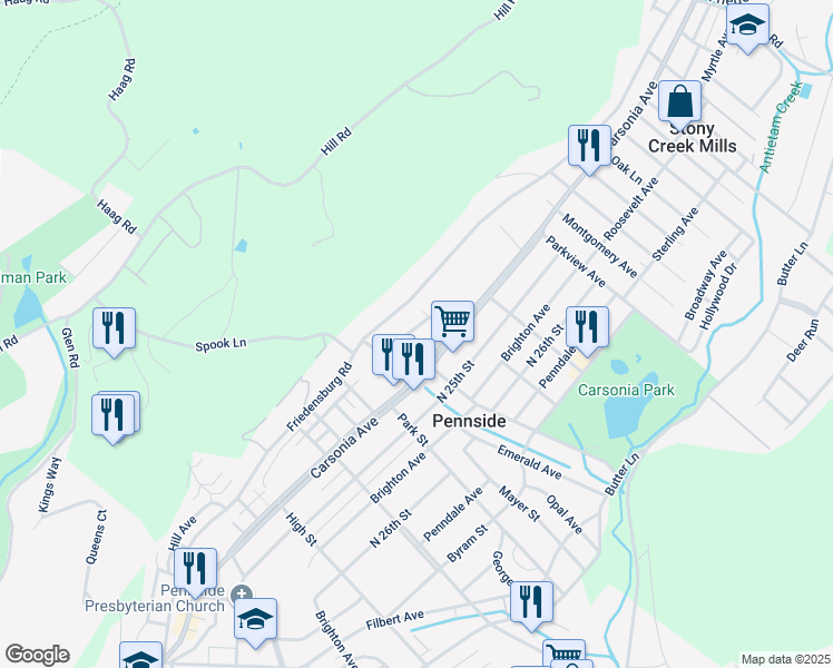 map of restaurants, bars, coffee shops, grocery stores, and more near 816 Van Buren Street in Reading