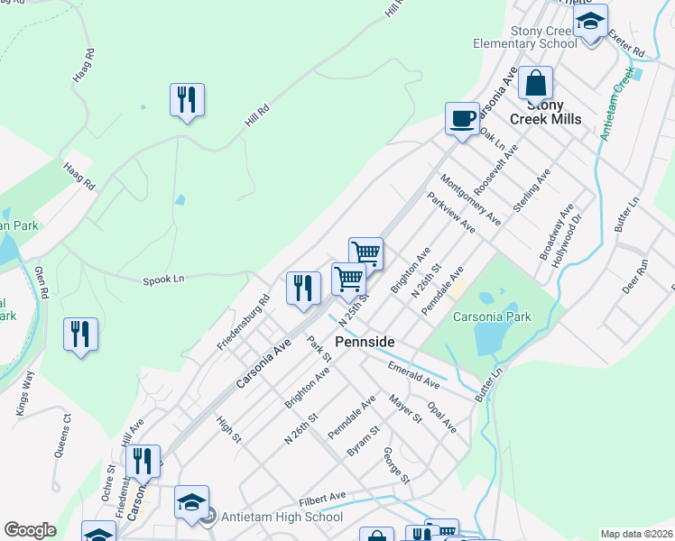 map of restaurants, bars, coffee shops, grocery stores, and more near 816 Van Buren Street in Reading