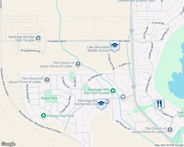 map of restaurants, bars, coffee shops, grocery stores, and more near 1248 South Parkside Drive in Saratoga Springs