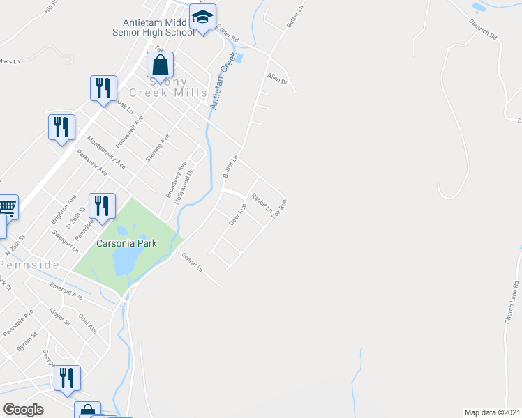 map of restaurants, bars, coffee shops, grocery stores, and more near 839 Rabbit Ln in Reading
