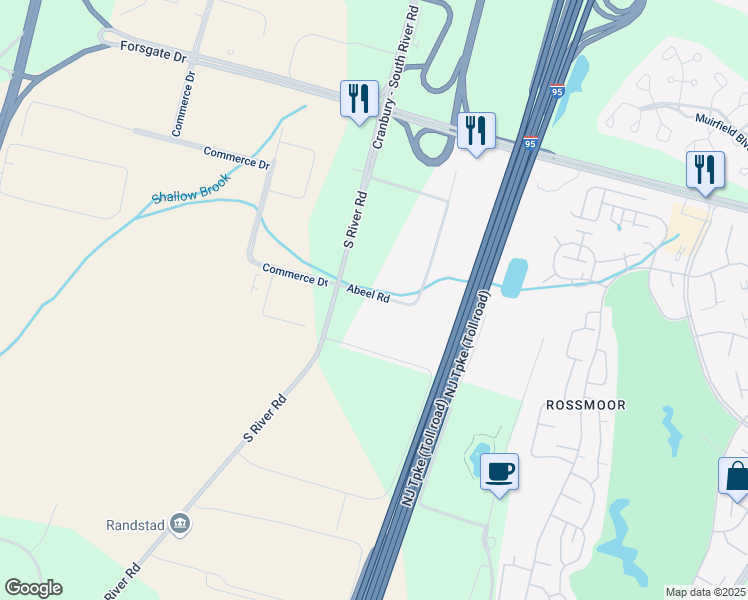 map of restaurants, bars, coffee shops, grocery stores, and more near 16 Abeel Road in Monroe Township