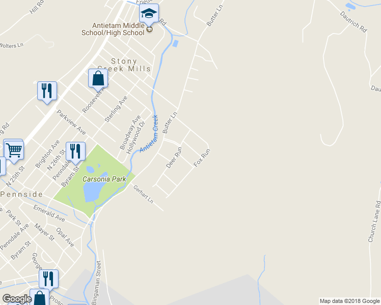 map of restaurants, bars, coffee shops, grocery stores, and more near 837 Rabbit Lane in Reading