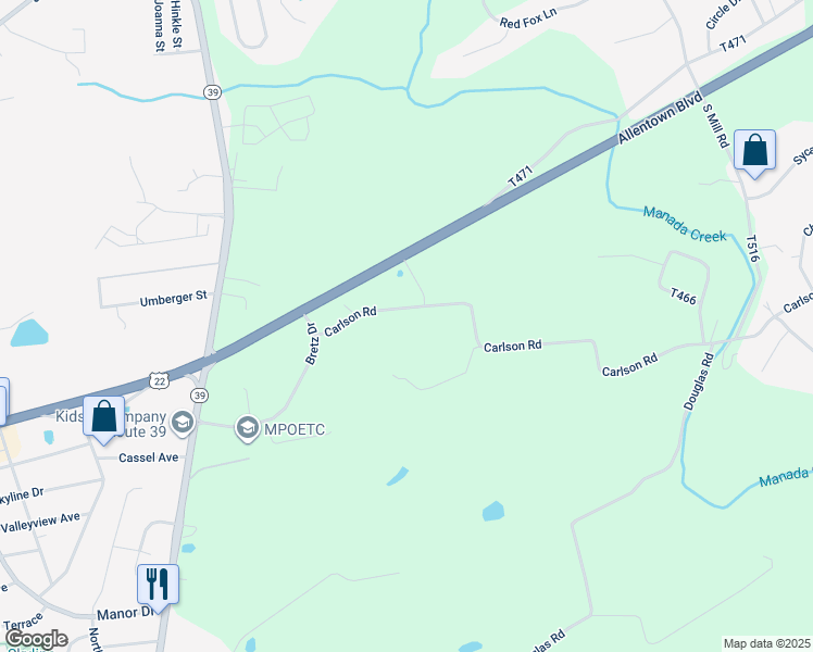 map of restaurants, bars, coffee shops, grocery stores, and more near 214 Carlson Road in Hummelstown