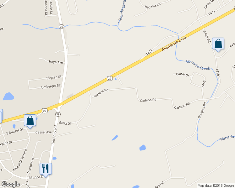 map of restaurants, bars, coffee shops, grocery stores, and more near 214 Carlson Road in Hummelstown