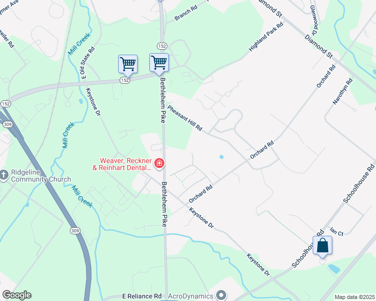 map of restaurants, bars, coffee shops, grocery stores, and more near 192 Sturbridge Court in Sellersville