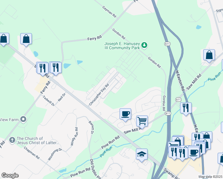 map of restaurants, bars, coffee shops, grocery stores, and more near William Daves Road in Doylestown