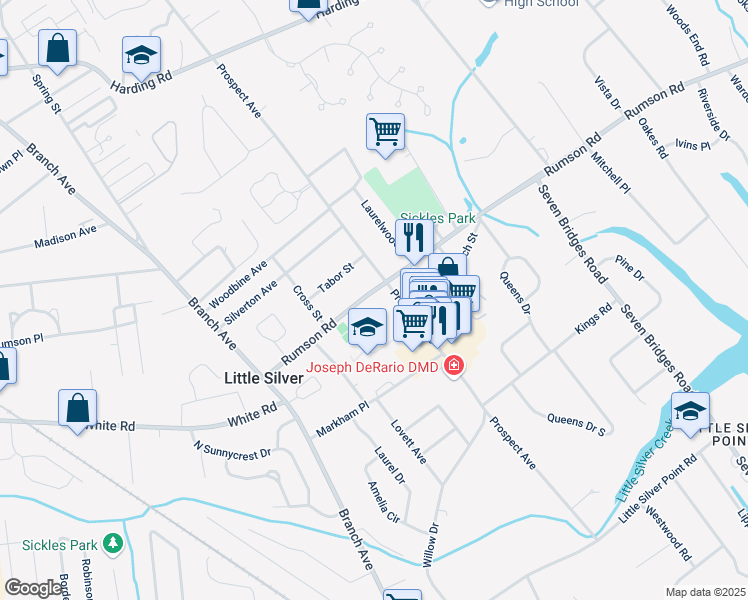 map of restaurants, bars, coffee shops, grocery stores, and more near 118 Rumson Road in Little Silver