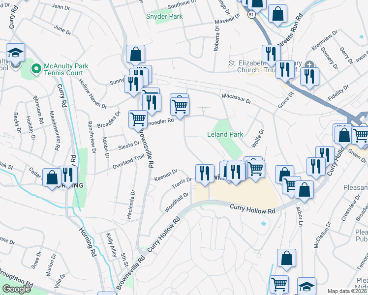 map of restaurants, bars, coffee shops, grocery stores, and more near 5354 Keeport Drive in Pittsburgh