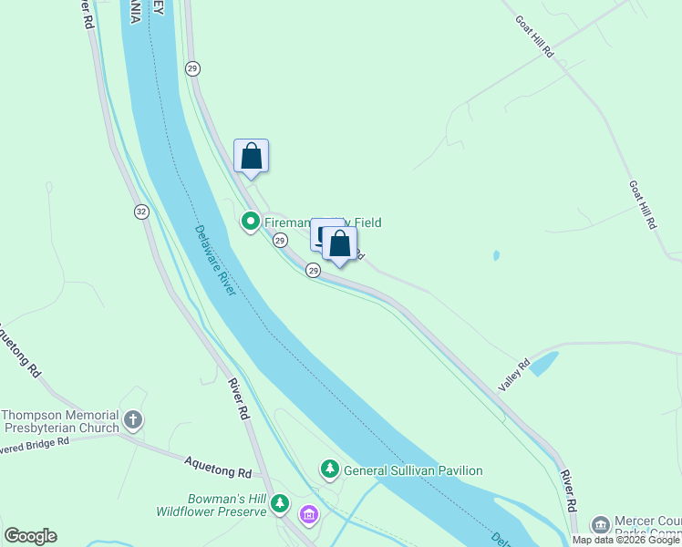 map of restaurants, bars, coffee shops, grocery stores, and more near 1850 River Road in Lambertville