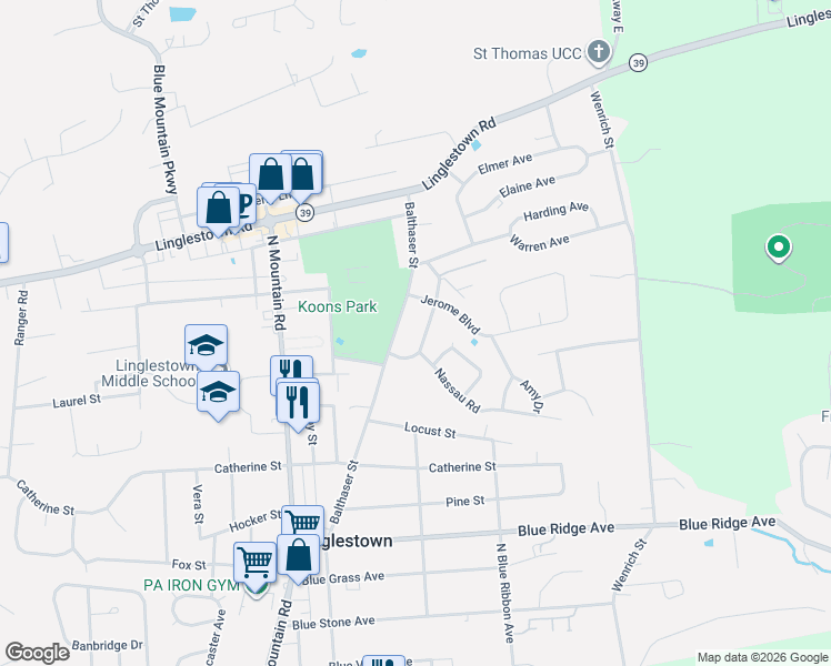 map of restaurants, bars, coffee shops, grocery stores, and more near 6104 Nassau Road in Harrisburg