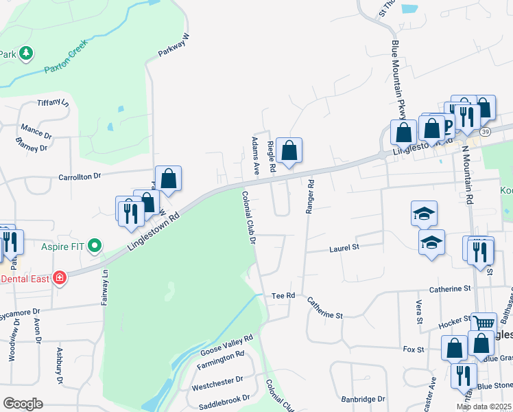 map of restaurants, bars, coffee shops, grocery stores, and more near 1318 Albany Road in Harrisburg