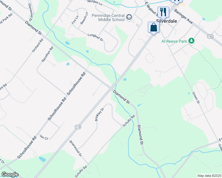 map of restaurants, bars, coffee shops, grocery stores, and more near Diamond Street in Sellersville